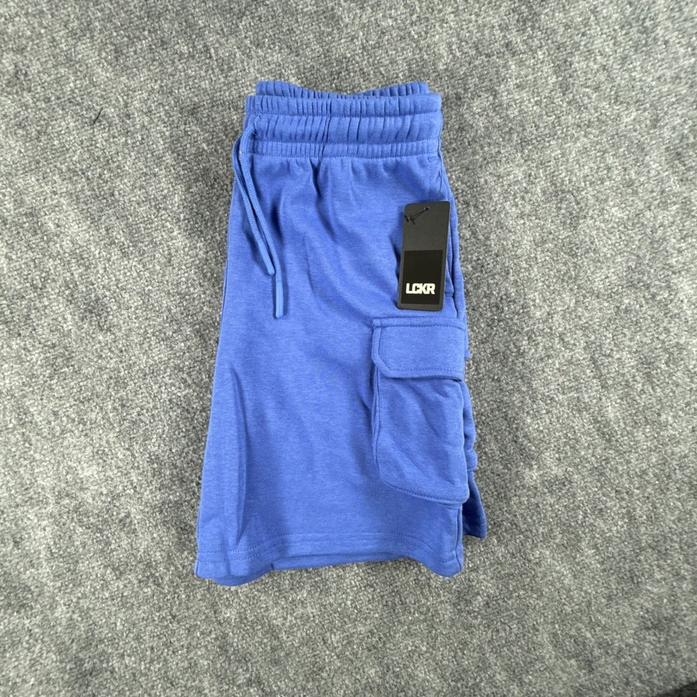 LCKR Boys Medium 10-12 Blue GSB Fleece French Terry Drawstring Cargo Shorts NWT